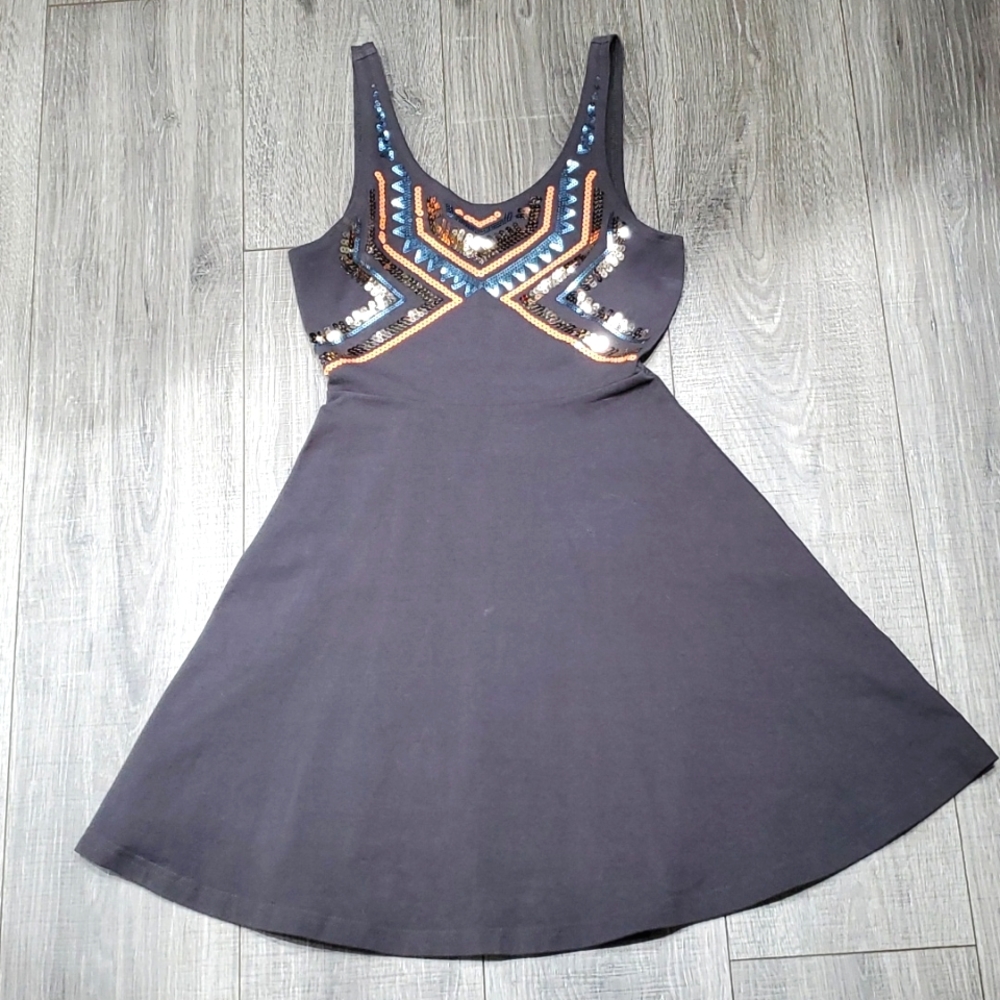 Express gray sequin embellished aztec print babydoll dress size xs - Picture 2 of 3